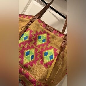 Billabong Pink and Yellow Geometric Tote Bag